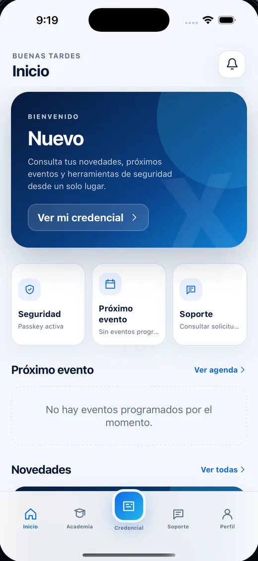 AFXC Connect: pantalla Inicio